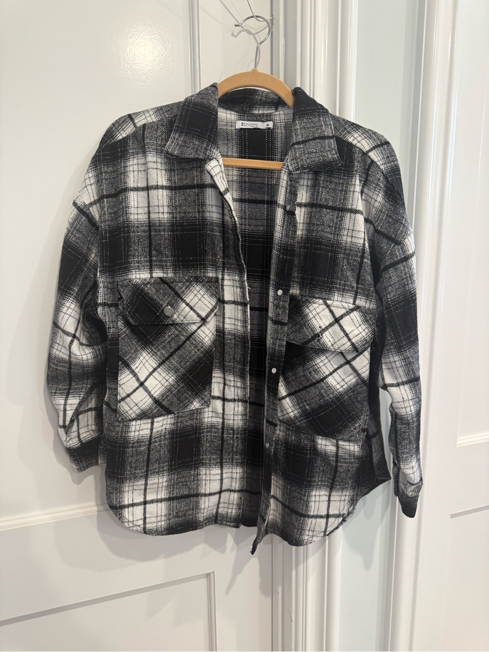 Beginning Boutique Black & White Plaid Utility Shacket